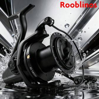  1 pieza Rooblinos M Carrete de pesca de agua salada de alto arrastre y largo alcance negro, talla grande 8000/9000/10000/12000/14000, con arrastre pesado de 55 lb