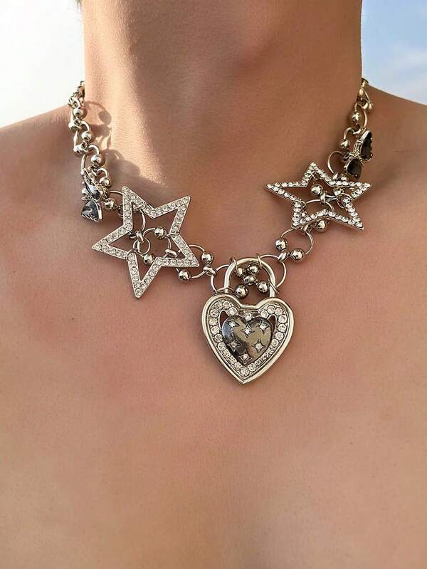 A Star Love Necklace, Punk Retro Women's Heavy Industry Y2k, Unique Design, High End Sweet Cool Hot Girl Collar Chain
