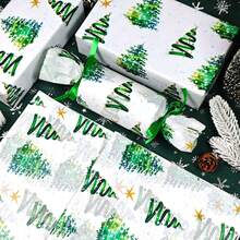 10 Pcs Christmas Tissue Paper- 20x14 Inches Watercolor Christmas Tree With Lights Pattern, Holiday Gift Wrapping Tissue Paper For Gift Bags Stuffing, ,Green Holiday Gift Wrapping Tissue Paper For Winter New Year Party Craft, Holiday Wrapping,Christmas Decorations