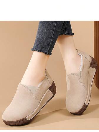 Preppy Casual Outdoor Shoes Women With Thermo Fodrad, Varm Mocka Ökande Höjd Slip-On Vadderade Vinterskor