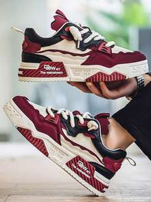 Lightweight Breathable Mesh Fashionable Versatile Thick Sole Height Increasing Men's Casual Sports Shoes, Suitable For All Seasons - 酒紅色 - 查看 5