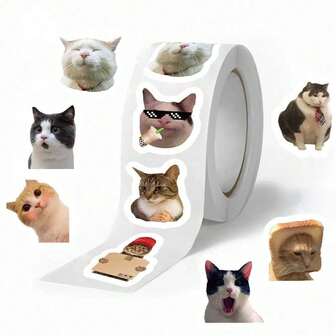 500pcs/Roll Cute Cat Expression Decorative Stickers, Suitable For Scrapbooking, Envelopes, Sealing
