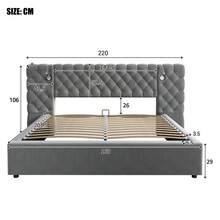 Upholstered Bed 160 X 200, Hydraulic Bed, Bed With Storage, Double Bed, Lighting, Wide And Soft Headboard, With Lighting Lamp And Storage Space, Wooden Slat Frame, Velvet, Grey (Old Code: N634P21376789G) - Grey + Velvet + 160cm*200cm - View 6