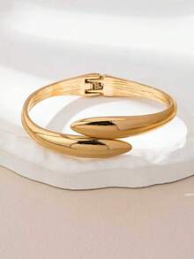 2 件套简约优雅光泽线条水滴形金手镯和粗戒指首饰套装，适合女性日常佩戴、派对、约会和礼物 - 金黃色 - 查看 19