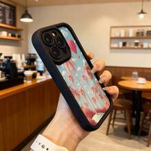 Cubierta de teléfono con borde negro diseño de palmeras rosadas y globo aerostático cielo azul para uso diario en cafeterías y viajes Aplicable a los teléfonos de la serie Apple y Galaxy - Burdeos - Ver 6
