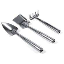 Gardening Tools Set - 3 - Piece Stainless Steel Small Handheld Shovel, Spade, Rake Cactus Plant Pots, Indoor Miniature Plants, Garden Gifts - Green - View 2