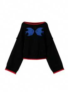 2025 Automne/Hiver Nouveau mode rétro Bloc de couleur Conception Jacquard Surdimensionné Lâche Tricot Graphique Chandail Femmes, Imprimé animal Hauts de base, Hauts pour sortir, Vêtements d'automne pour femmes, Femmes modestes, Femmes de fête, Femmes Y2K, Hauts pour sortir, Femmes de concert, Femmes pour le dîner