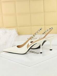 European And American Fashion Thin Heel Ankle Strap Pointed Toe Pumps, Elegant Ladies Sexy High Heels, Women's Party Shoes - White - View 5