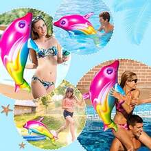 Dolphin Rainbow Inflatable Pool Toy 36 Inch Summer Colorful Pink Poolside Aquatic Themed Decor Inflate Pool Beach Birthday Party Decoration(2 Pieces) - Nhiều màu - Xem 2