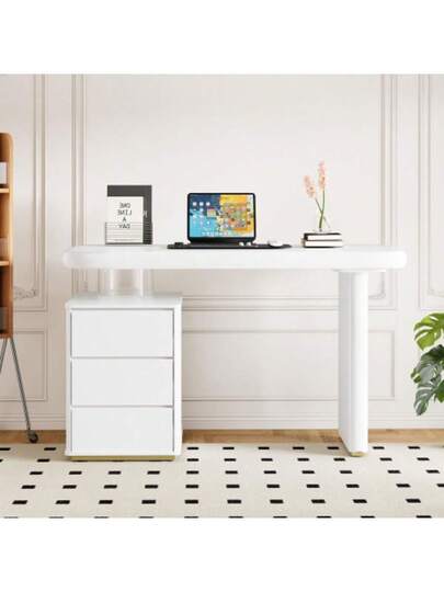 Moderne Bureau 117*50*74 Cm Entirely Painted White, Cloud Like Shape, Drawers, Thickened Top Tafel Legs, Rounded Curves, Stable, Fully Desk, French