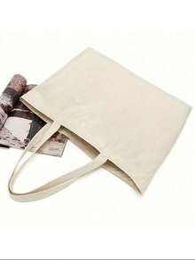 White Canvas Tote Bag, Annual Party Carrying Gift Bag, Can Be Diy Designed On It, Simple And Elegant, Bridesmaid Wedding Gift Bag, Makeup Bag, Travel Simple Storage Bag, Large Capacity Travel Makeup Bag: The Perfect Match For Outdoor Beauties! - Beige - View 2