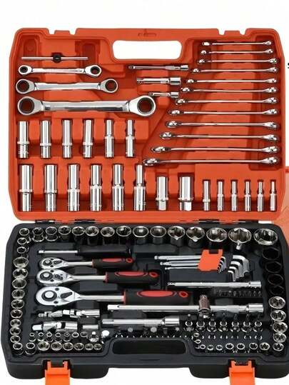 Multi-Piece Repair Tool Box, High Carbon Steel Material, Professional Automotive: Portable, Durable Ratchet Wrench Set - Suitable For Car, Boat, Motorcycle Repair, Home & Industrial Maintenance - Includes Carrying Case