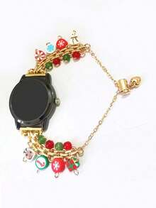 1pc Christmas Element Watch Band, Fits 20mm/22mm Watch Faces For Samsung Galaxy Watch, Garmin, Amazfit Etc., Adjustable Length Christmas Watch Decoration Fashion Accessory (Band Only)