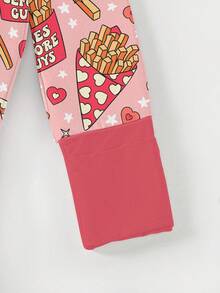 Baby Bamboo Fiber Zip-Up, Valentine's Day Heart-Shaped French Fries Print Romper, All-Season Knit Fabric Skinny Fit With Zipper Detail, Baby Girl Spring Autumn Clothes, Perfect For Outdoor Gift. - 西瓜粉 - 查看 6