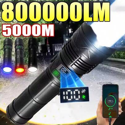 2025 Lampe de poche LED super puissante 5000M Lumière forte Zoom Torche tactique ABS USB rechargeable Lampe de poche multifonction pour l'extérieur, le camping, la pêche, le travail, la chasse