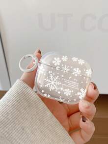 1 قطعة غطاء سماعة أذن بتصميم رسمة ثلج لفصل الشتاء والعيد المجيد، غطاء سماعة أذن شفاف مزين بنص إلهامي، مقاوم للسقوط، يتضمن 1 قطعة حامل سير لغطاء سماعة الأذن، مناسب للاستخدام في عيد الميلاد والشتاء واليومي، متوافق مع غطاء سماعات الأذن اللاسلكية الحقيقية، وغطاء أبل، هدية مثالية لعيد الميلاد ورأس السنة