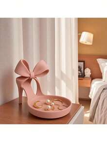 1 pieza Soporte para joyas con tacón alto impreso en 3D - Bandeja de joyas con forma de zapato elegante con decoración de lazo, de doble función como soporte de anillos y almacenamiento, accesorio de escritorio con lazo rosa, adecuado para tocador, armario, escritorio - Material de plástico duradero, para mujeres (compatible con bandejas de joyas) - Multicolor - Ver 8
