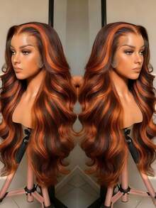 Body Wave Lace Front Wigs Human Hair With Baby Hair 250 Density Highlight Ginger Brown Wig Human Hair Glueless Wig For Women 13x4 Hd Transparent Body Wave Wig Human Hair Pre Plucked Bleached Knots Women Brazilian Virgin 250 Density Brown Colored Human Hair Wig Natural Hairline - Nổi bật & Piano - Xem 1