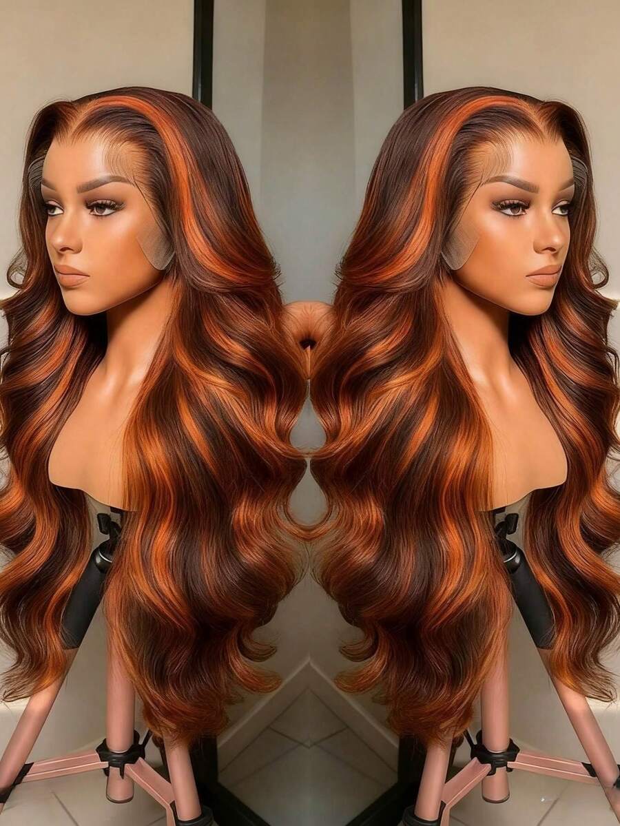 Body Wave Lace Front Wigs Human Hair With Baby Hair 250 Density Highlight Ginger Brown Wig Human Hair Glueless Wig For Women 13x4 Hd Transparent Body Wave Wig Human Hair Pre Plucked Bleached Knots Women Brazilian Virgin 250 Density Brown Colored Human Hair Wig Natural Hairline - Nổi bật & Piano - Xem 1