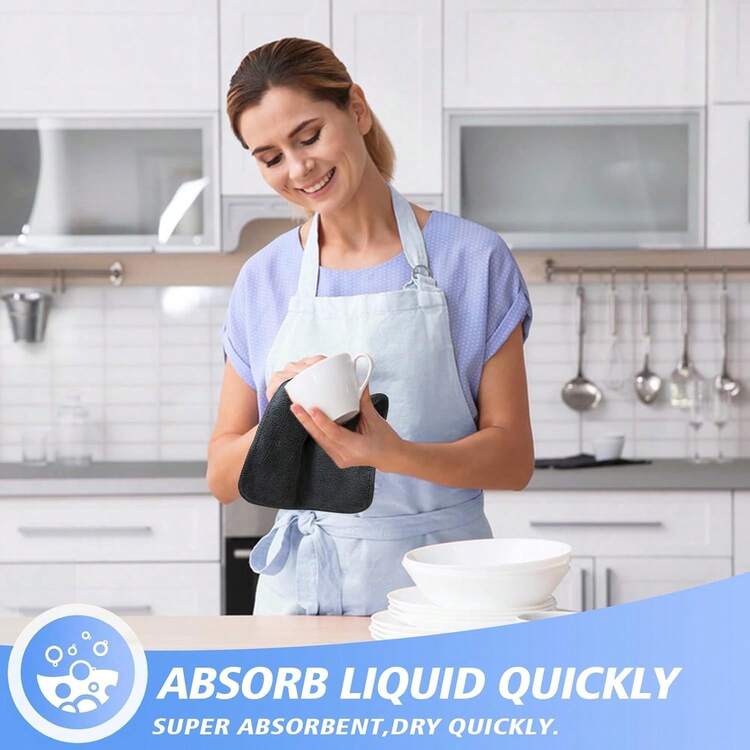 Kitchen Washcloths For Dishes Absorbent Microfiber Dish Cloths Quick Dry Dish Rags With Poly Scour Scrub Side Ideal For Kitchen Cleaning And Housekeeping 2025  (Gray, 12inchx12inch 9 Pack) - 黑色 - 查看 2