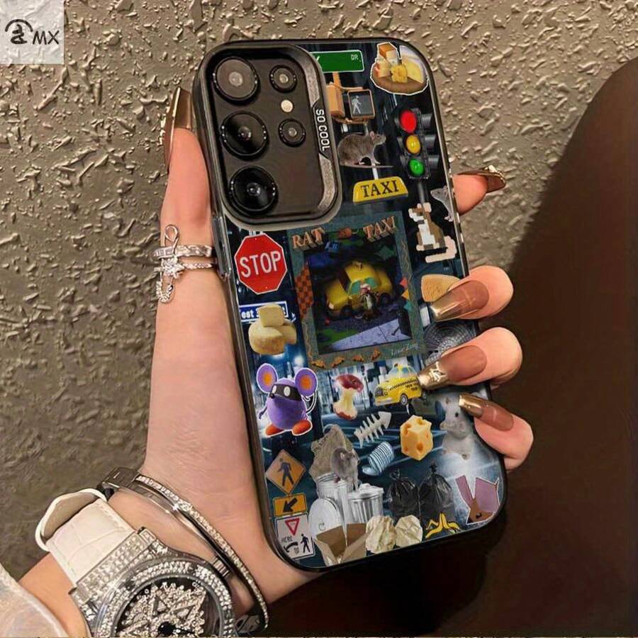 Funda de señal de tráfico de taxi de queso de ratón para Apple Galaxy S25ULTRA, S24PLUS, S23FE, S21PRO, S22, S20+, A03S, A05S, A14, A31, A53, A34, A10, A04E, M04, A33, A35, A55, A72, A71, A70, A22, A16, A06, A20S, A54, funda especial para teléfono , resistente a la suciedad, a la moda, moderna, colorida, plateada IMD - Colores mixtos - Ver 1