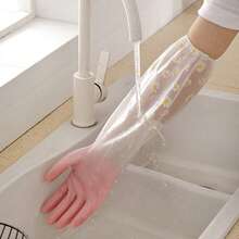 زوج من قفازات غسيل الأطباق السميكة المطاطية، قفازات حماية منزلية متينة، مقاومة للماء لأعمال المطبخ والغسيل من اللاتكس والنتريل - متعدد الألوان - مشاهدة 5