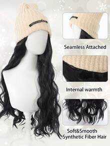 长卷波浪帽假发，合成纤维假发，带弹力针织帽假发 - 羊毛帽假发，高温丝，造型自然，适合日常佩戴，秋冬季基本保暖滑雪帽 - 彩色 - 查看 4