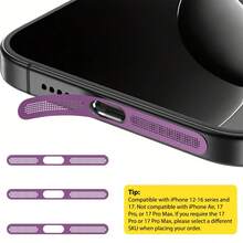 ZYONS 3件装金属扬声器防尘网罩，兼容 17 Pro Max/17 Air/16 Pro Max/16/15/14/13/12系列，耐用金属材质，可选颜色：黑色/银色/宇宙橙/金色/绿色/红色/蓝色/紫色/沙漠钛色 - 3pcs - 查看 12