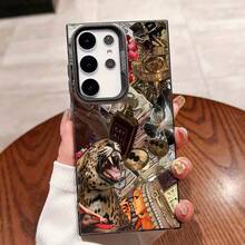 Elementos de lujo y collage de animales adecuado para fundas de teléfono  Galaxy S25ULTRA, S24PLUS, S23FE, S21PRO, S22, S20+, A03S, A05S, A14, A31, A53, A34, A10, A04E, M04, A33, A35, A55, A72, A71, A70, A22, A16, A06, A20S, A54, funda de teléfono  dedicada, resistente a la suciedad, a la moda, moderna, colorida, plateada IMD - Colores mixtos - Ver 2