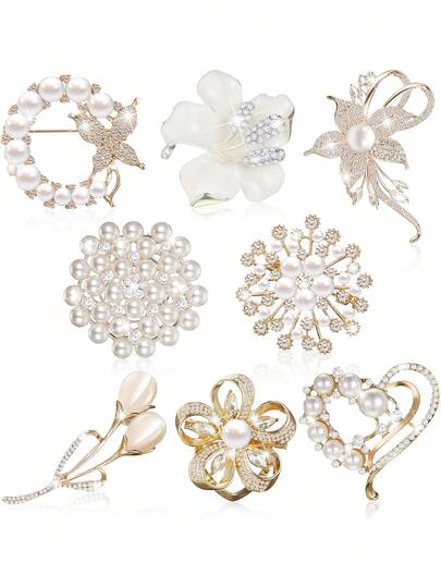 Xiacheng Brooches And Pins For Women Crystal Pearl Brooch Heart Flower Pins Gifts For Christmas Wedding Bridal Dress Bouquet Teacher