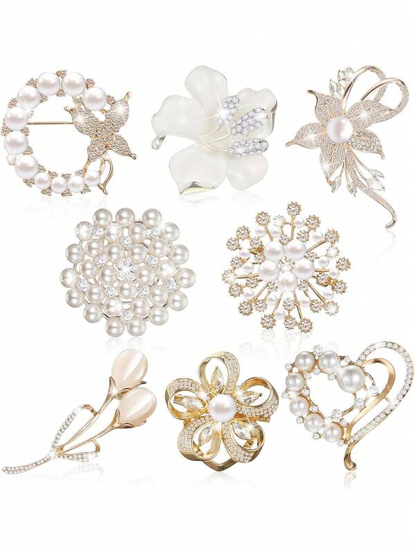 Xiacheng Brooches And Pins For Women Crystal Pearl Brooch Heart Flower Pins Gifts For Christmas Wedding Bridal Dress Bouquet Teacher