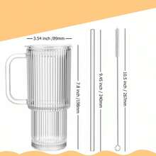 2PCS Textured Glass Cups With Handles And Lids – Large Capacity Iced Coffee Cups With Straws, Modern Glass Mugs Suitable For Hot And Cold Drinks, Stylish Travel Cups For Smoothies, Tea, Soda, And Juice