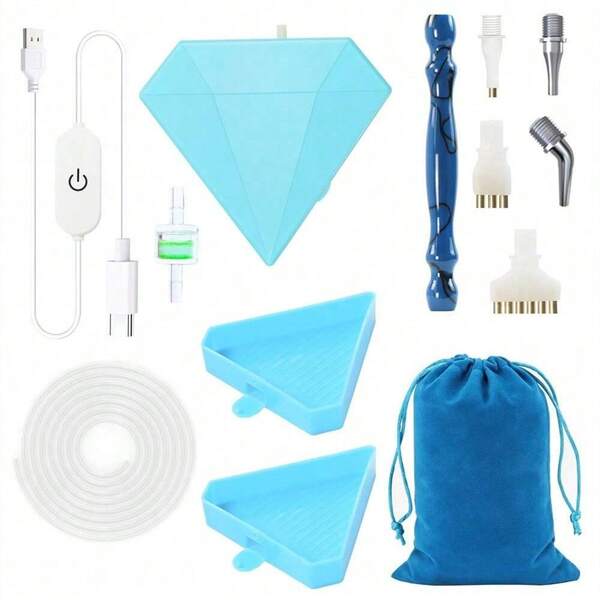 Zestaw do malowania diamentami z próżniowym długopisem, diamentowy długopis z tacką do przechowywania, bez wosku, akcesoria do malowania diamentami DIY, 5D, biżuteria artystyczna, koraliki, cyrkonie, ciche i trwałe