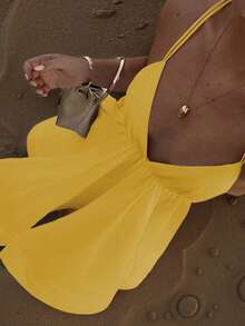 Sexy Backless A-Line Mini Dress, Butter Yellow Spaghetti Strap Dress, Suitable For Vacation, Back To School Party, Homecoming, Halloween Costumes #GalaNight
