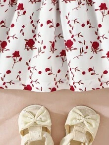 女婴可爱蝴蝶印花短袖连衣裙，夏季 - 紅色 - 查看 7