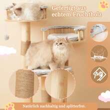 Solid Wood Cat Climbing Booth Designator - 98cm High, 3-Level Trampoline, Detachable Pillow And Toy Ball, Optical Imitation Of Clouds - Natural, Use, Cat Climbing - Grey - View 6