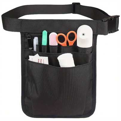 1pc Women's Black Nylon Waist Bag - Makeup Organizer, Fanny Pack, Storage Pouch, Nurse Work Waist Bag