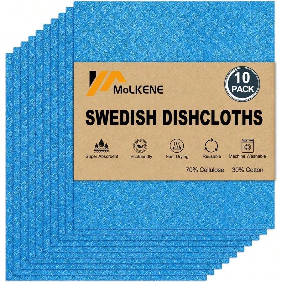 Swedish Dishcloths 10 Pack Reusable Kitchen Dishcloths Ultra Absorbent Dish Towels For Washing Dishes Cellulose Sponge Cloth Cleaning Cloths Blue - 10PackBlue - View 1