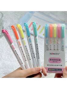 15 Color Fluorescent Pen Set Soft Water Double Headed Mark Pen Marking Note Number Pen Drawing Notebook Diary Student Stationery Office Supplies(Random Style)