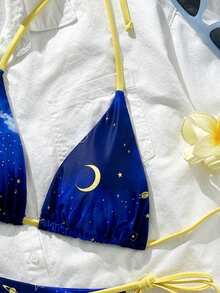 2025 European & American Women's New Starry Night Print Bikini 2 Pieces Set Vacation Beach - Multicolor - View 3