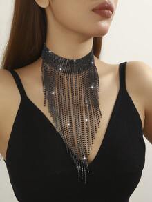 1 pièce Collier à franges avec strass argentés, convient pour les vacances, les fêtes et les occasions formelles - Argent - Voir 7