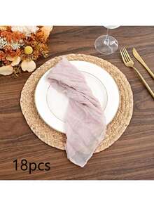 18pcs/Set Cheese Cloth Napkins 20*20 Inch, Crinkled Decor Napkins Suitable For Wedding, Reception, Bridal Shower, Party, Hotel, Picnic, Celebration (Smoke Blue)
