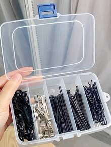 1pc Hair Clip & Jewelry Storage Box With Multiple Compartments Bag, Room Decor, Bags, Makeup Bag, Vanity, Travel, Make Up Bag, Travel Essentials, Organizer, Storage, Travel Essential, Makeup Organizer, Makeup Bags, Toiletry Bag, Desk Organiser, Cosmetic Bag, Makeup Pouch, Make Up Organizer, Vanity Accessories, M - Multicolor - View 1