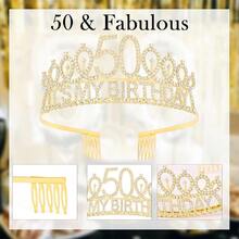 50th Gold Birthday Decorations, 50th Birthday Gifts For Her 50 Year Old Gifts For Women, Happy 50th Birthday Party Favors, 50 And Fabulous Birthday Sash & Crown Tiara{Inchcolorinch:Inch50thinch} - 第五十屆 - 查看 6