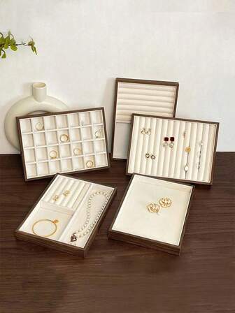 1个胡桃木绒面戒指耳环项链手链展示收纳盒，大容量串珠首饰收纳盒，摄影道具，DIY手链设计托盘，黑胡桃木首饰整理托盘，多隔层木质桌面收纳盒，适用于戒指、耳环、项链 - 优雅家居装饰和礼品创意，首饰托盘，纪念品架，纹理表面，高品质工艺，首饰托盘，圣诞礼物，返校必备，返校礼物，万圣节礼物，新年礼物