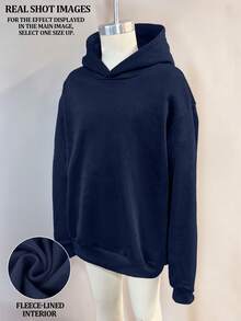 1pc Tween Boy Solid Color Casual Versatile Outdoor Commute Sports Pullover Sweatshirt For Boys, Autumn/Winter - Navy Blue - View 6