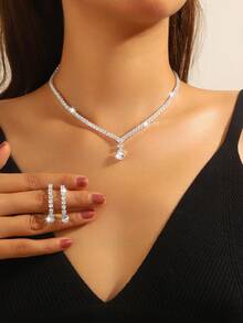 3入組精美高端立方氧化鋯鑲嵌項鍊和耳環套裝，百搭風格適用於女士日常穿著，婚禮、派對、節日、度假禮品