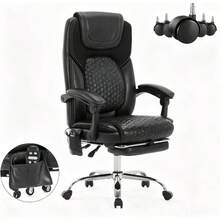 Massage Office Chair With Heat And Footrest U2013Reclining Desk Chair, Big And Tall Leather Computer Chair With Wheels, PU Executive Office Chair Home, Gaming, Study, 300 Lbs, Black