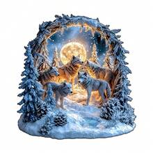 1pc Snowy Night Wolf Pack Wooden Puzzle, Asymmetrical Animal Shape Wooden Jigsaw Puzzle, Decorative Art, Tabletop Game Magic Puzzle, Unique Children's Educational Puzzle, Holiday Gift, Adult Wooden Puzzle, Christmas Gift, Back To School Gift, Birthday Gift (2D Puzzle) - Multicolor - View 6