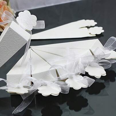 25/50 pezzi Eleganti scatole a cono triangolare per gelato e caramelle con nastri trasparenti, scatole regalo in carta goffrata per matrimoni e feste, versatili per celebrazioni e feste, prodotti per la conservazione in cucina, per la conservazione domestica, per la decorazione della casa